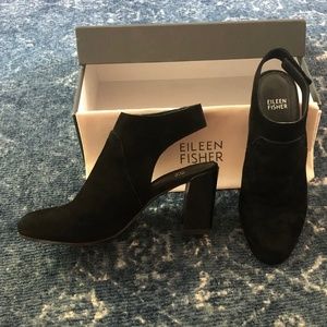 Eileen Fisher Black Suede Nubuck Sling Heel Bootie